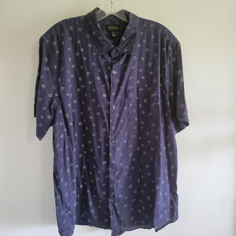 CPO Provisions Mens Large Navy and White Abstract Print Cotton Button Down Shirt